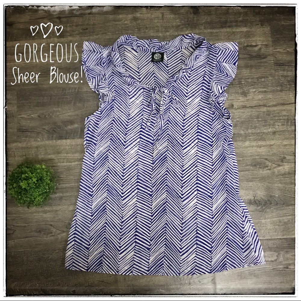 Bobeau Blue/White Blouse